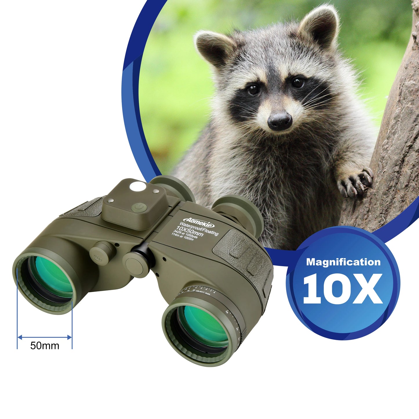 10X50 HD Marine Binoculars with Rangefinder Compass BAK4 Prism 50mm FMC Lens Waterproof for Outdoor Hunting Boating Camping